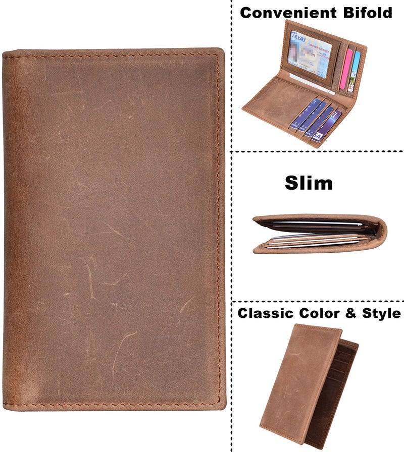 YUHAN PRETTY Slim Thin ID/Credit Card Holder RFID Genuine Leather Bifold Front Pocket Wallet (Brown (Crazy Horse Leather)) - Image 5
